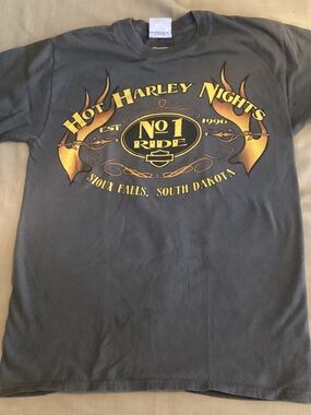 Harley-Davidson Charcoal Tee with Yellow Flame Graphic